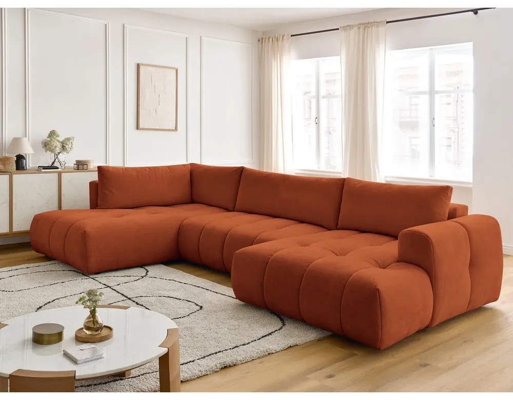 Rozkladacia/s úložným priestorom rohová pohovka v tehlovej farbe (ľavý roh/do tvaru "U") Fuji – Bobochic Paris