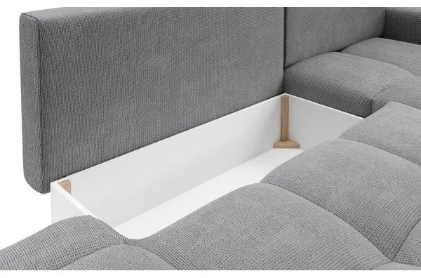 Rozkladacia rohová čalúnená sedacia súprava s úložným priestorom v tvare L ALMADA pravá sivá