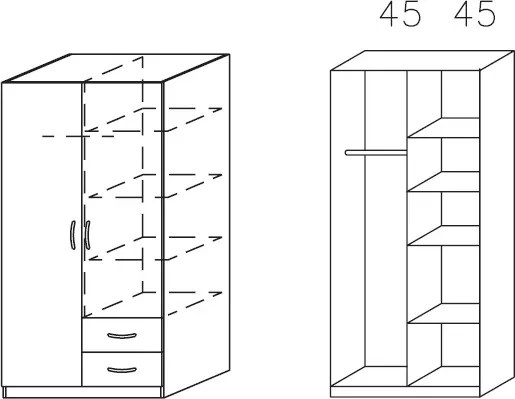 Šatníková skriňa Case, 91 cm, biela