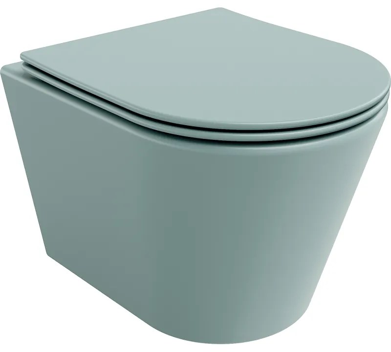 Mexen Rico, závesné WC Rimless s WC doskou slim, duroplast, zelená matná, 30724048