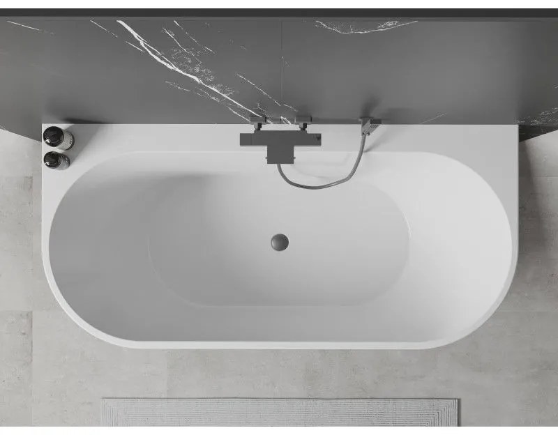 Mexen Oval+, voľne stojaca vaňa ku stene 170 x 80 cm, biela lesklá, brúsený grafit prepad, 52681708000-66