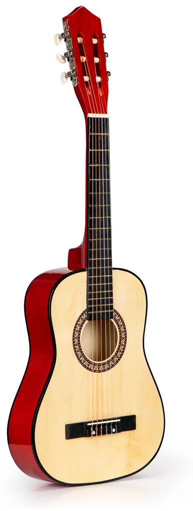 EcoToys Veľká drevená detská gitara - 6 strún, svetlá hnedá