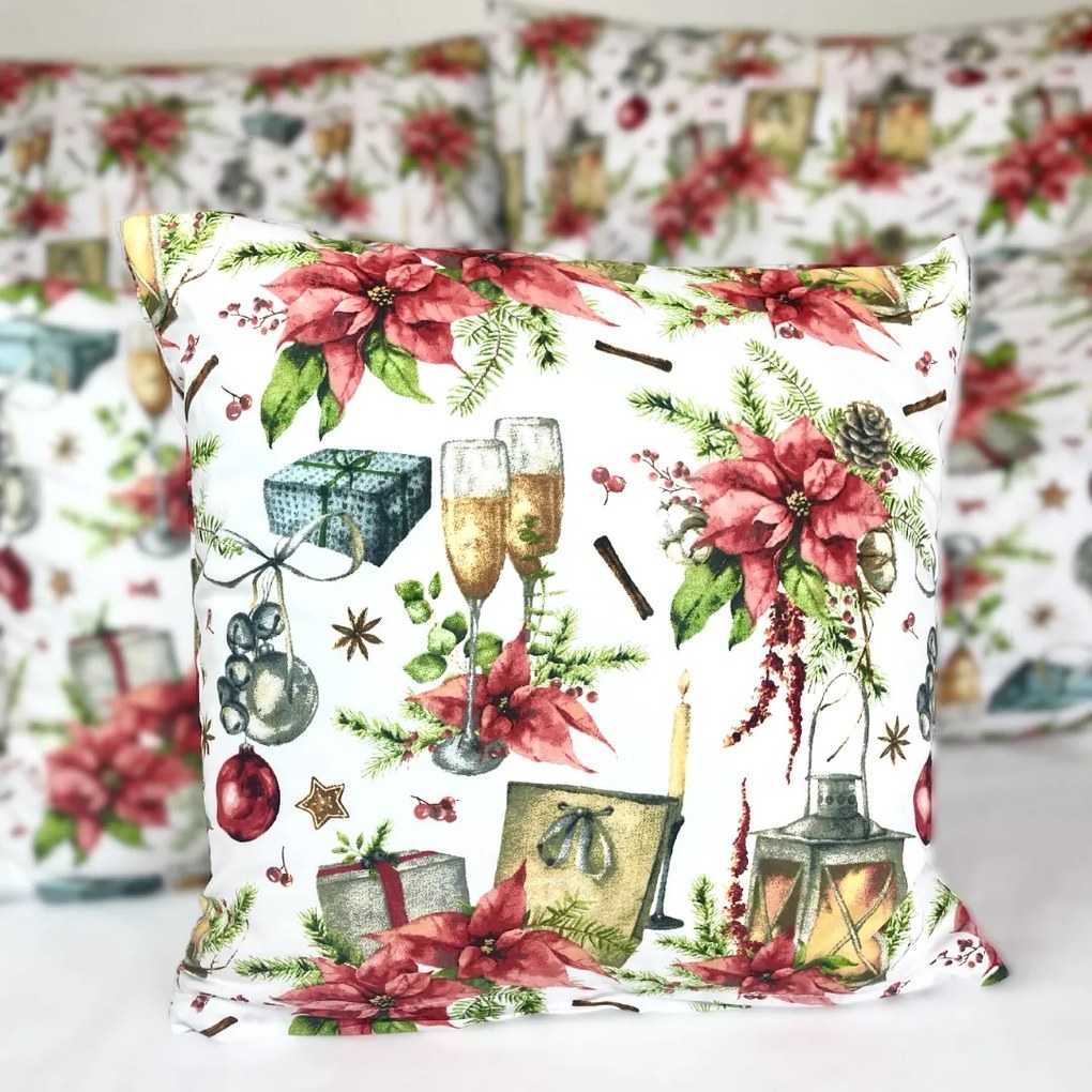 Vianočná obliečka na vankúš CHRISTMAS ROSE – 100 % bavlna, elegantný sviatočný motív, viac rozmerov Veľkosť: 40x40 cm