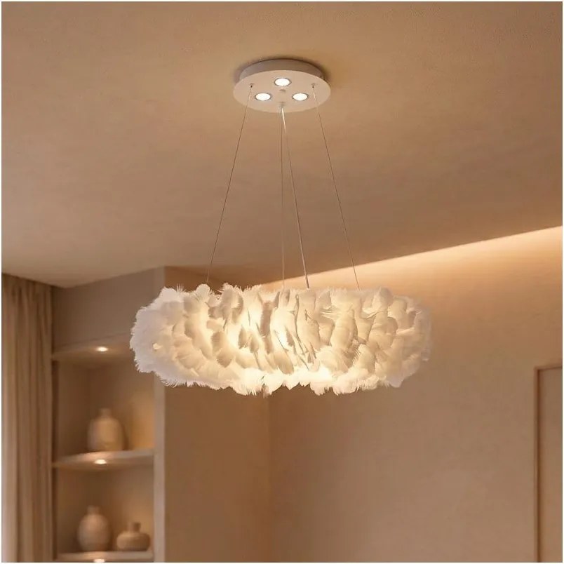 BRILAGI - LED luster na lanku FEATHER 3xE27/40W/230V + 3xLED/3W pr. 50 cm biela