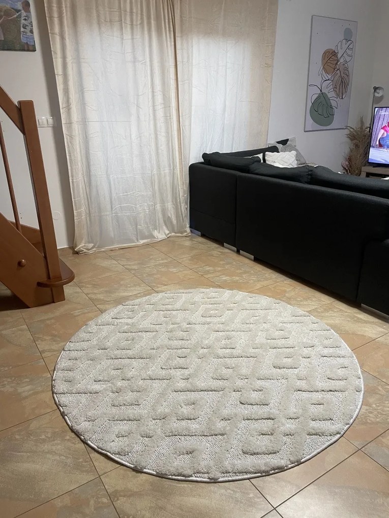 Ayyildiz, Kusový koberec Pisa 4708 Cream kruh, 80x80 (priemer) kruh, biela, obývacia izba