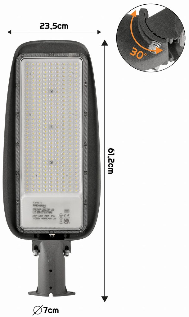 ECOLIGHT LED pouličná lampa 200W IP65 neutrálna biela