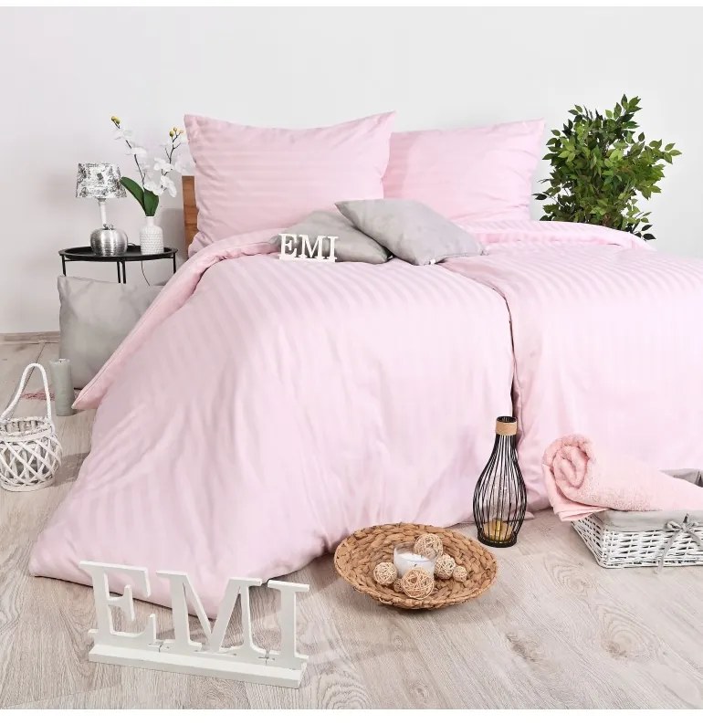 Obliečky damaškové ružové EMI, Štandardný set jednolôžko obsahuje 1x 140x200 + 1x 70x90