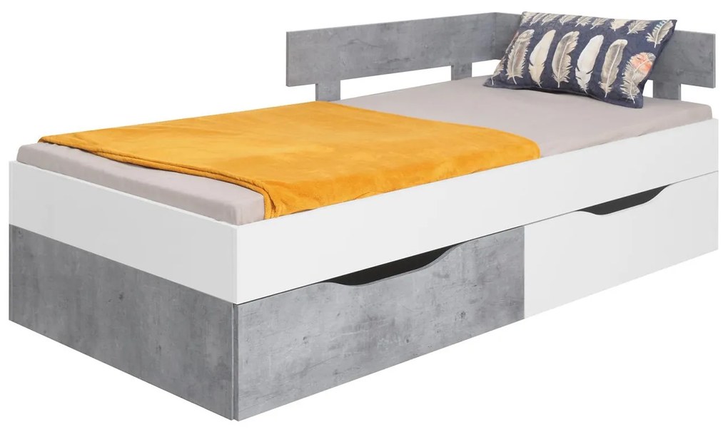 Posteľ s úložným priestorom Hanoi PR15 / PR16 L/P, Rozmer postele: 120x200, Farby: biely / beton