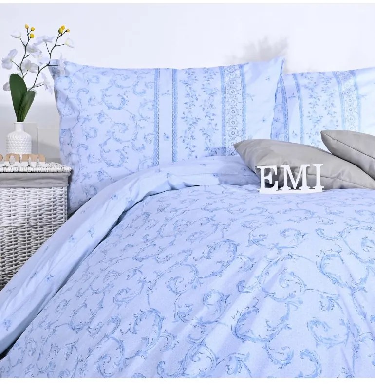 Obliečky bavlnené Ivy modré EMI, Štandardný set jednolôžko obsahuje 1x 140x200 + 1x 70x90