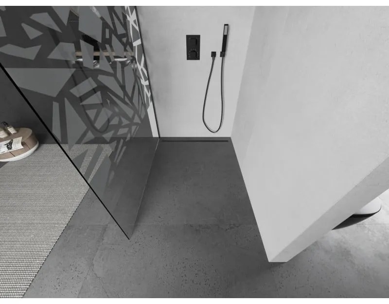 Mexen Kioto L, sprchová zástena Walk-In 80 x 200 cm, 8mm číre sklo biely vzor, grafitový profil, 800-080-103-66-85