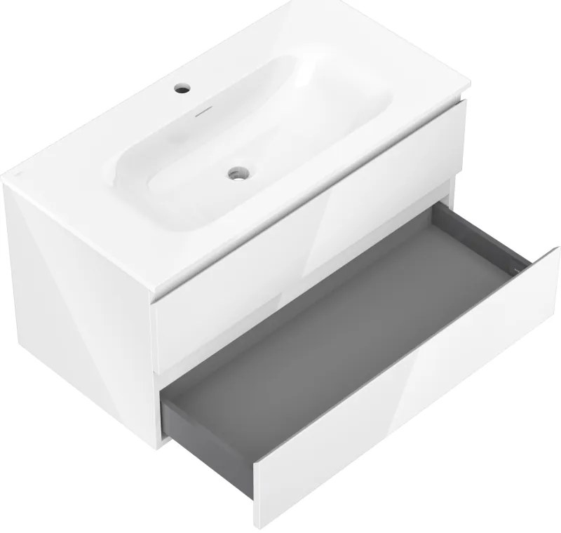 Mexen Orio, kúpeľňová skrinka 90 cm s umývadlom Vela, 2 zásuvky, biela lesklá, 91A10-09047-2-BFF00-W23M00