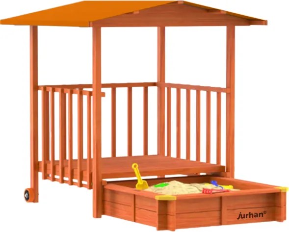 Pieskovisko s verandou SUNNY, 130x130x143cm, hnedá/oranžová Jurhan