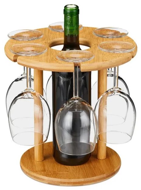 Bambusový stojan na víno a 6 pohárov RD1069