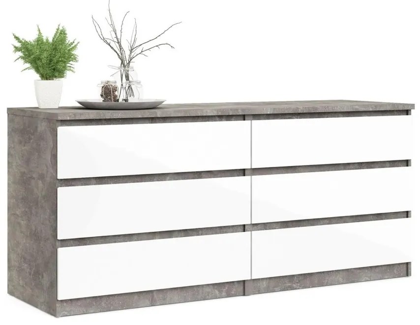 Komoda Jednoduchá I betón/biela lesklá