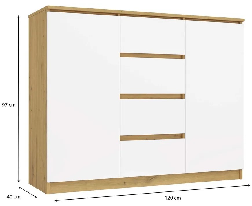 Komoda Malwa 2D4S 120 cm dub artisan/bílá