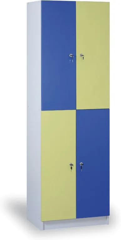 Drevená šatňová skrinka, modro-zelené dvere