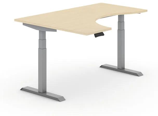 Výškovo nastaviteľný stôl PRIMO ADAPT, elektrický, 1600x1200x625-1275 mm, ergonomický ľavý, breza, sivá podnož
