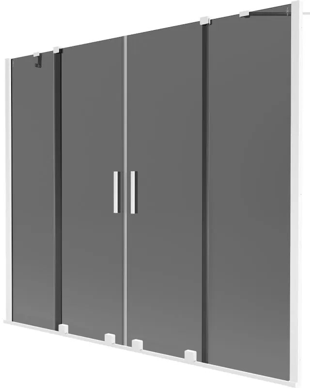 Mexen Velar Duo, 2-krídlová posuvná vaňová zástena 180 x 150 cm, 8mm šedé sklo, biela matná, 896-180-000-42-20