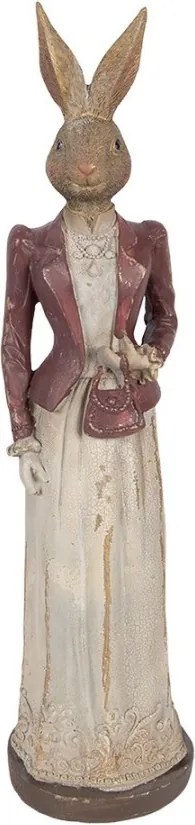 Béžová antik králičia dáma v šatách a saku - 9*9*35 cm