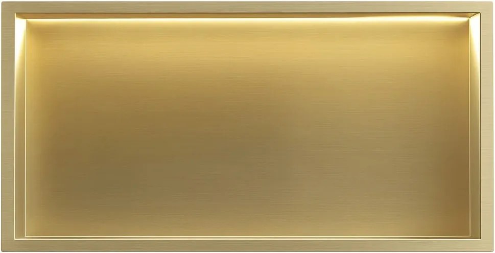 Rea Vstavaná kúpeľňová polica s LED osvetlením 60x30 cm, kartáčovaná zlatá