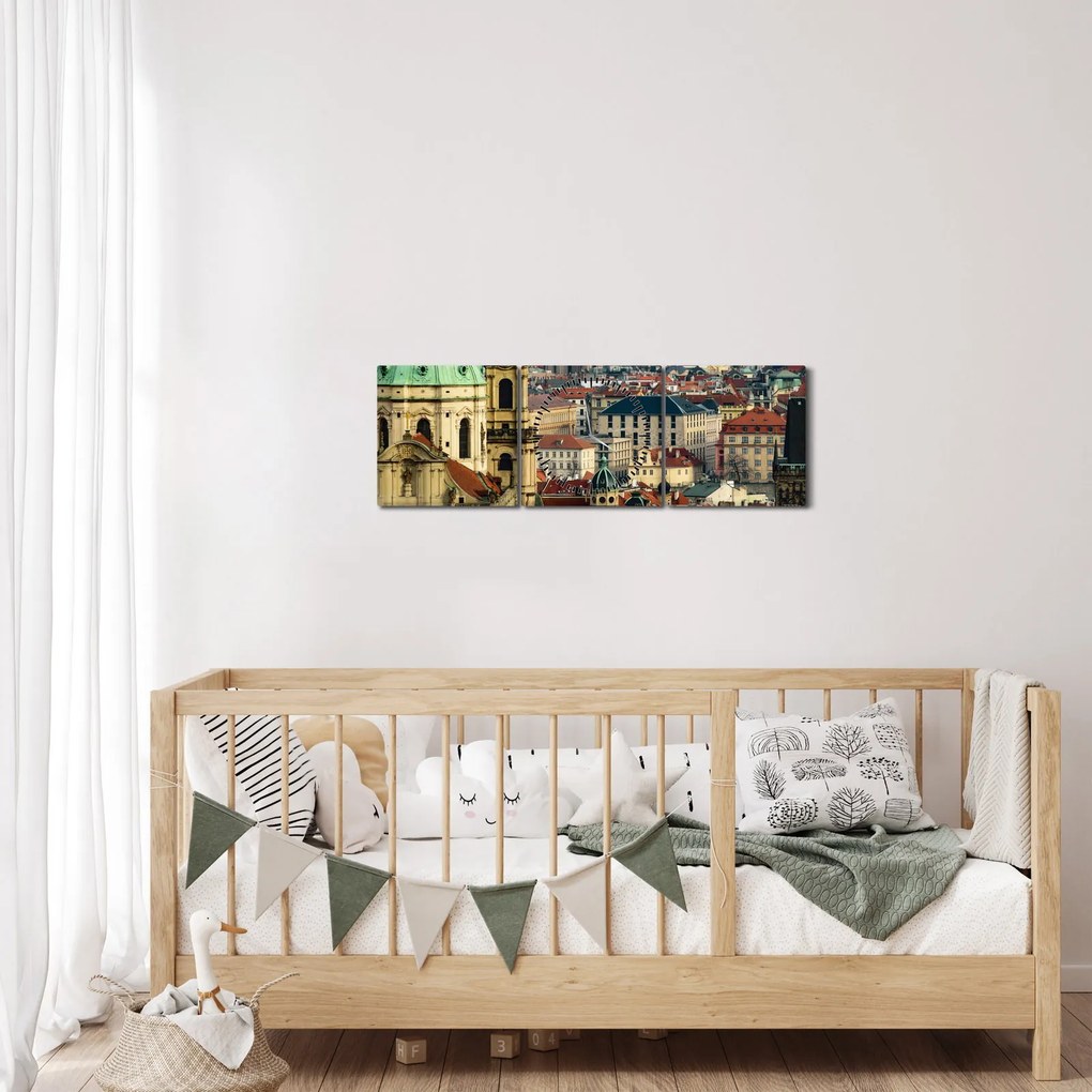 Obraz - Panorama Prahy (s hodinami) (90x30 cm)