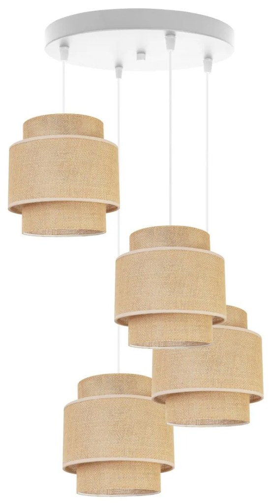 Závesné svietidlo Boho, 4x jutové tienidlo, (výber z 2 farieb konštrukcie), o