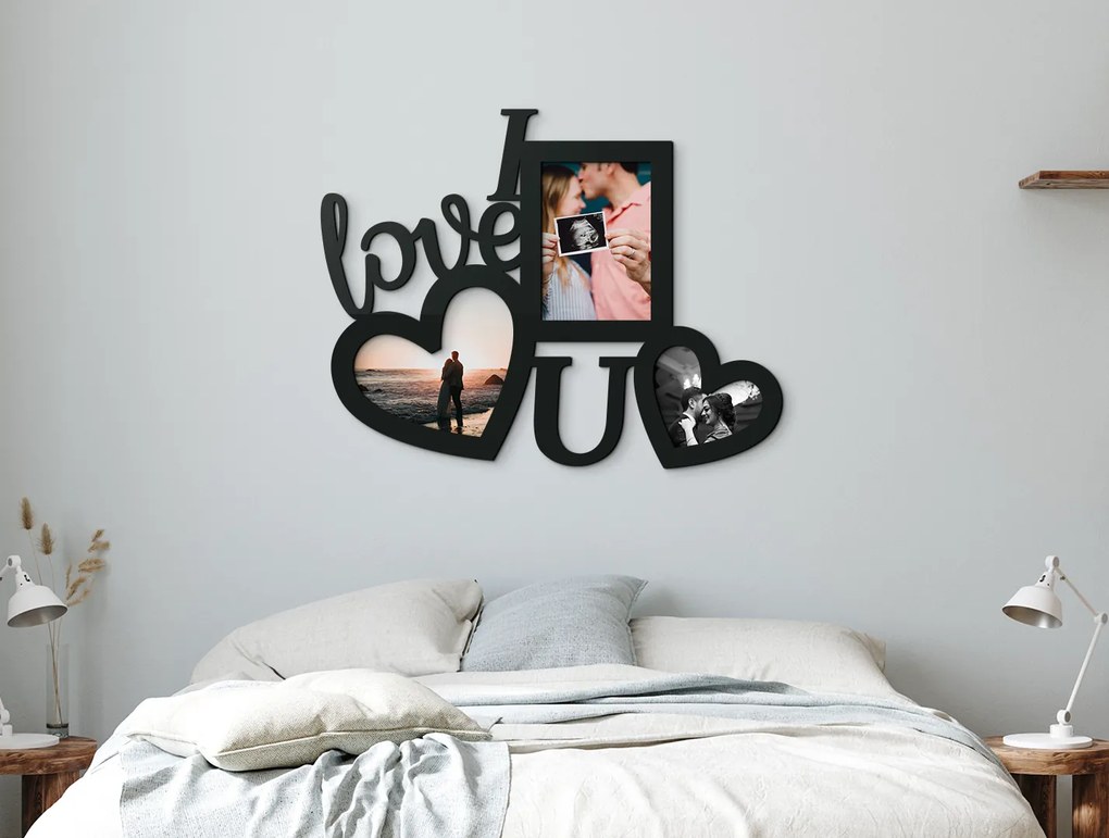 drevko Drevený fotorámik na stenu I love U Rozmer obrazu: 31 x 40 cm, Farba dekorácie: Čierna