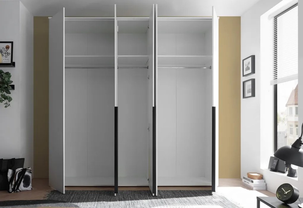 Šatníková skriňa so zrkadlom Kevo, 225 cm, biela