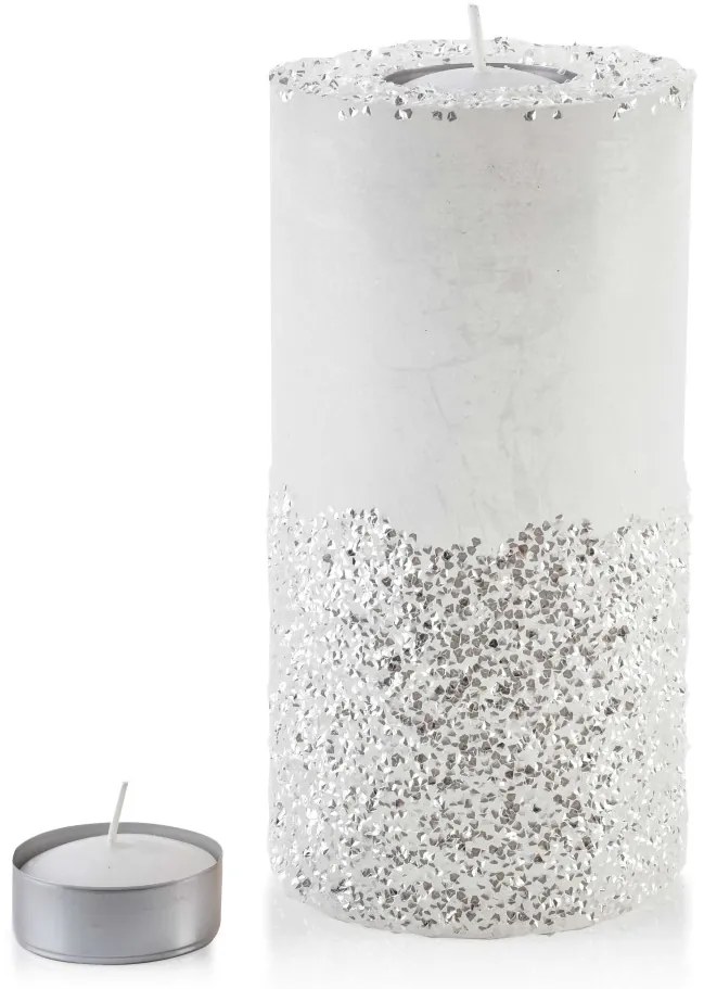 Stredný moderný svietnik Diament 24 cm bielo-strieborný