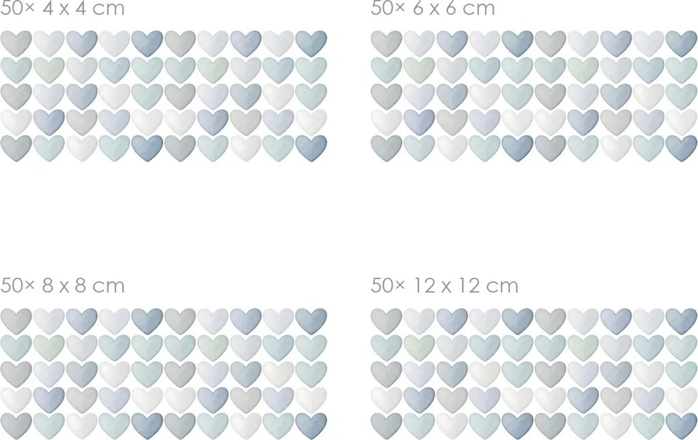 Akvarelové srdiečka nordic 50 ks textilné preliepateľné nálepky na stenu 50 ks 4x4 cm