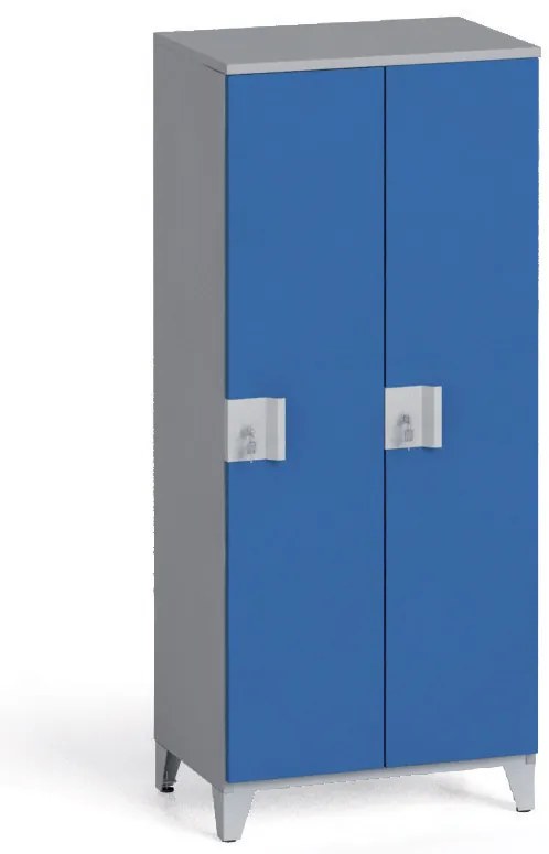 Šatníková skriňa S4, 2 oddiely, 1400 x 600 x 400 mm, demont, otočný zámok, sivá/modrá