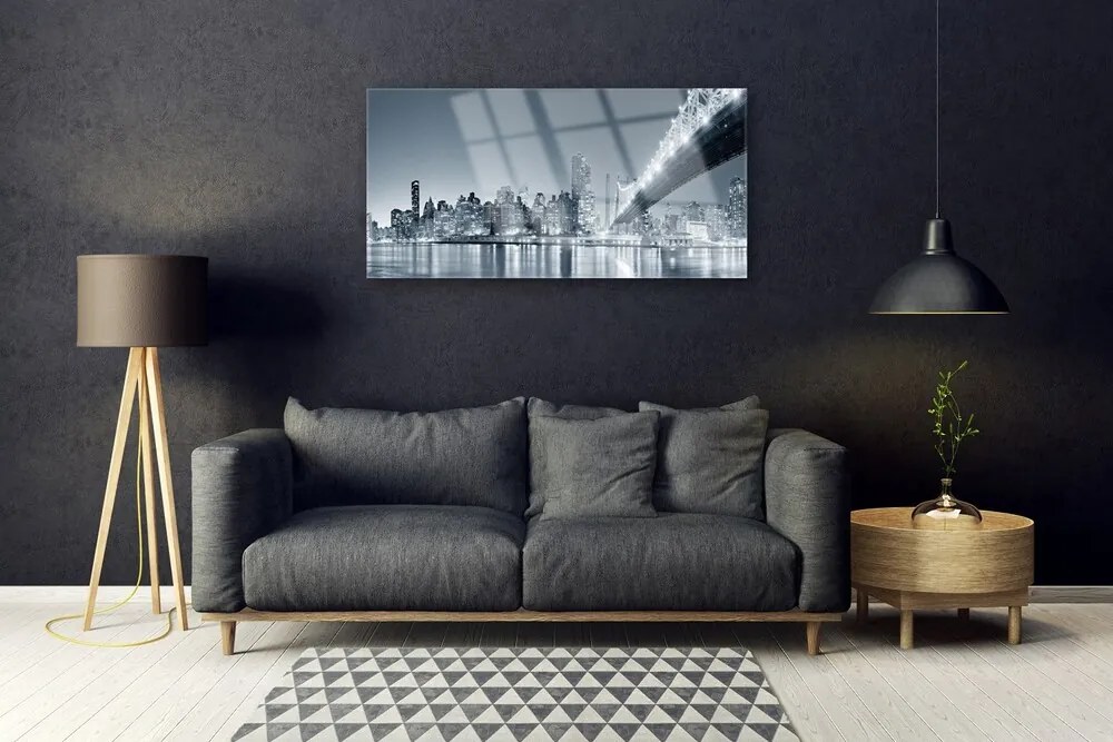 Obraz na skle Mesto most architektúra 125x50 cm