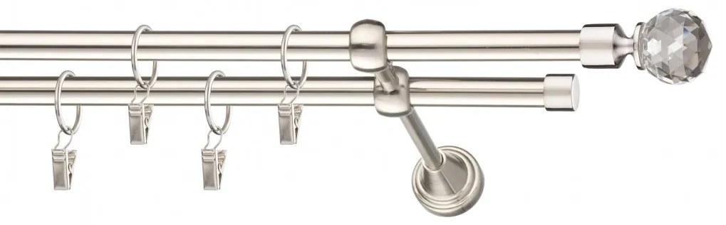 Dekorstudio Niklová dvojradová garniža CRYSTAL 19mm Dĺžka: 120cm, Typ uchytenia: Držiak dvojitý modern, Typ príslušenstva: Krúžky tiché so štipcami
