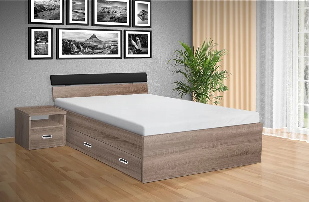 Nabytekmorava Drevená posteľ RAMI -M 160x200 cm dekor lamina: Antracit, matrac: MATRACE 15cm, PUR