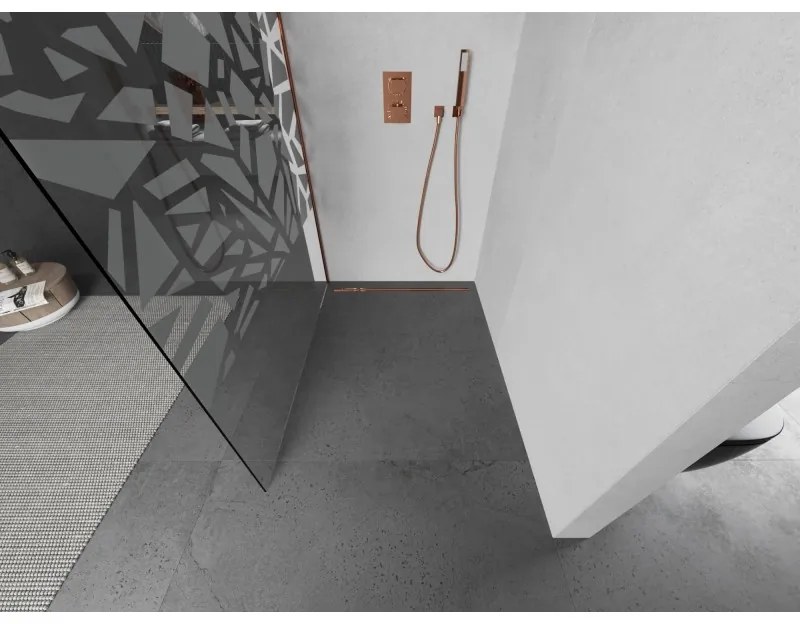 Mexen Kioto L, sprchová zástena Walk-In 90 x 200 cm, 8mm číre sklo biely vzor, ružové zlato profil, 800-090-103-60-85