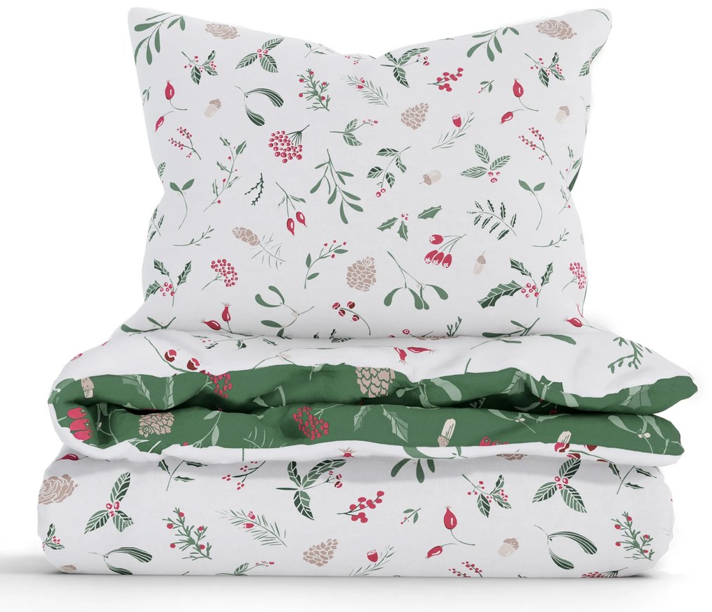 Vianočné bavlnené obliečky Renforcé - Cezmínové vetvičky