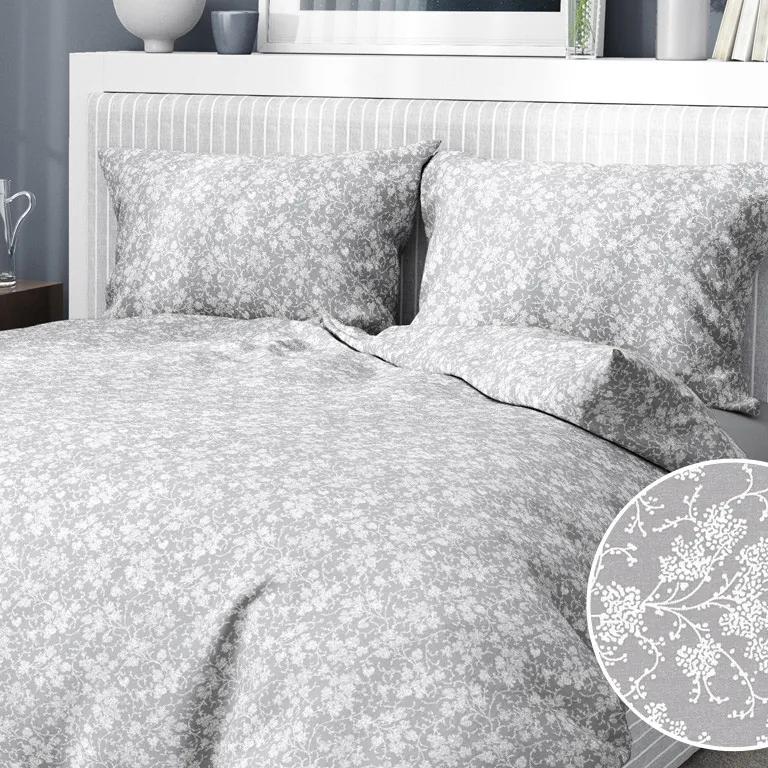Goldea bavlnené posteľné obliečky - vzor 941 popínavé kvety na svetlo sivom 140 x 220 a 70 x 90 cm