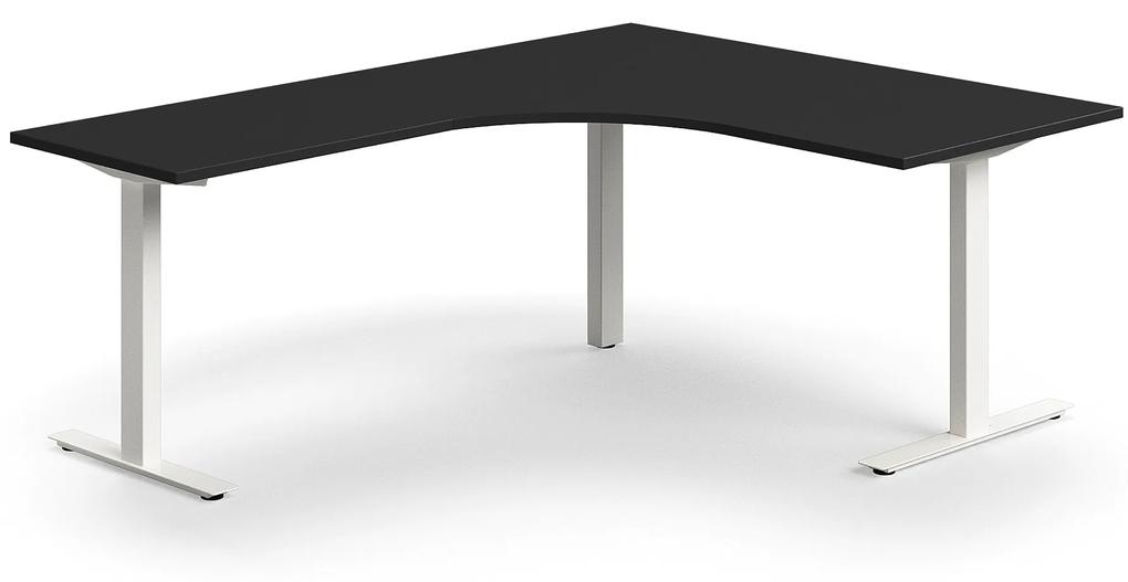 Kancelársky stôl QBUS, rohový, 1600x2000 mm, T-rám, biely rám, čierna