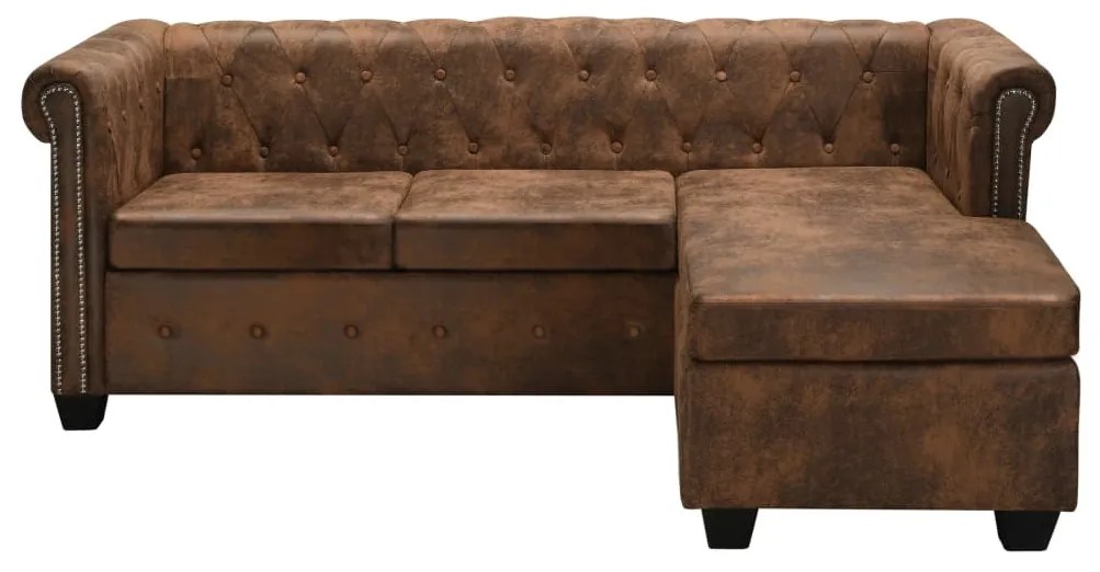 vidaXL Rohová pohovka Chesterfield, umelá semišová koža, hnedá