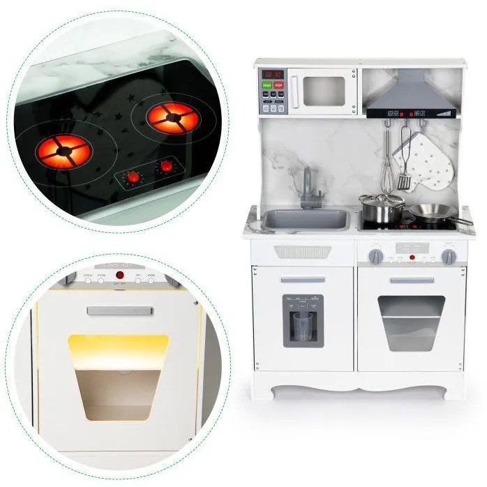 Drevená detská kuchynka so svetelnými a zvukovými efektmi + príslušenstvo