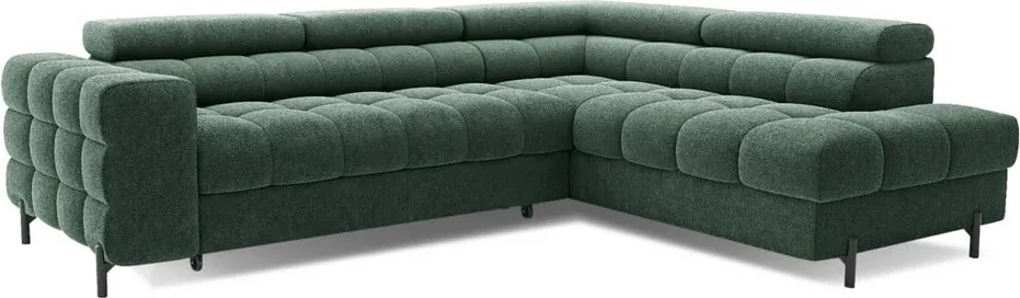 Zelená rozkladacia/s úložným priestorom rohová pohovka z textílie buklé (pravý roh/do L) Ferucce – ELTAP