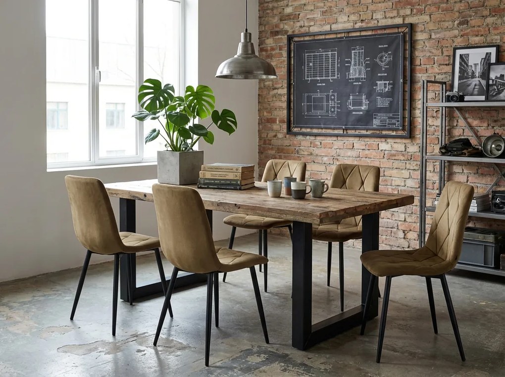 Hnedá zamatová stolička LIBRA OLIVE BROWN s čiernymi nohami