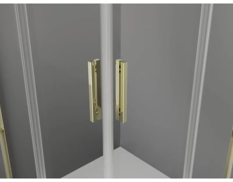 Mexen Exo, posuvný štvorcový sprchový kút 90 x 90 cm, číre sklo, zlatá, 8111-090-090-50-00