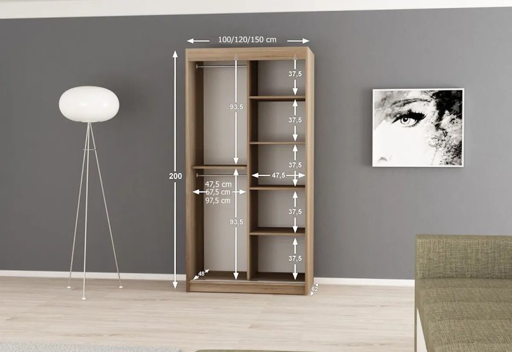 Posuvná skriňa TORINO 180, 180x200x62, čierna