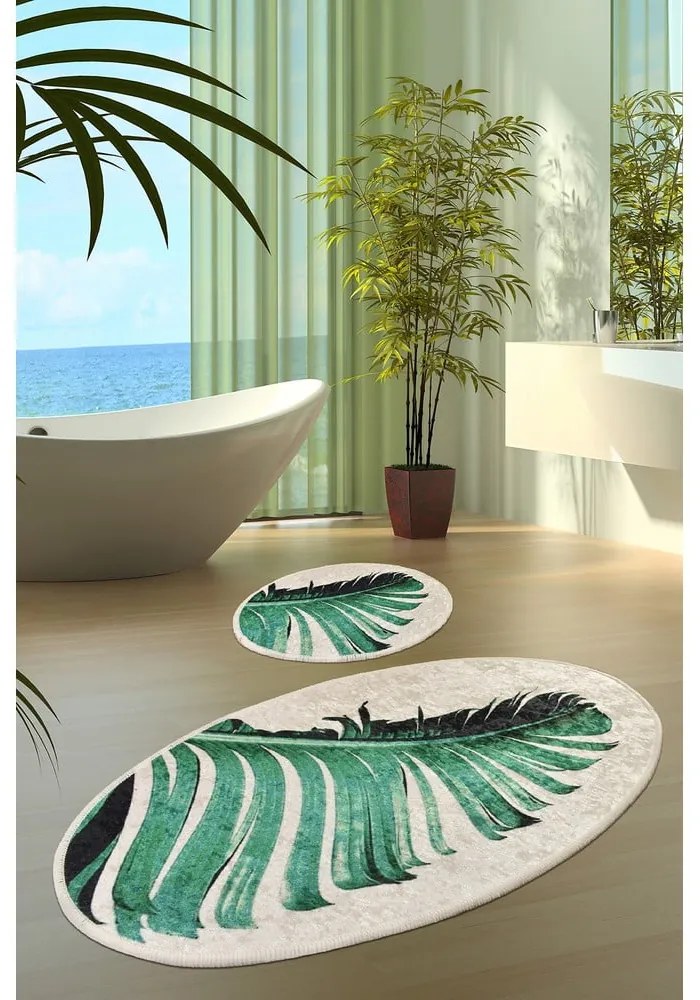 Zeleno-béžové kúpeľňové predložky v súprave 2 ks 60x100 cm Floret – Foutastic