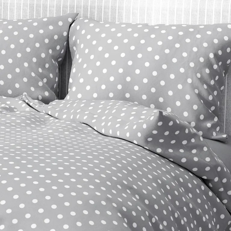 Goldea bavlnené posteľné obliečky - vzor 957 biele bodky na sivom 140 x 200 a 70 x 90 cm