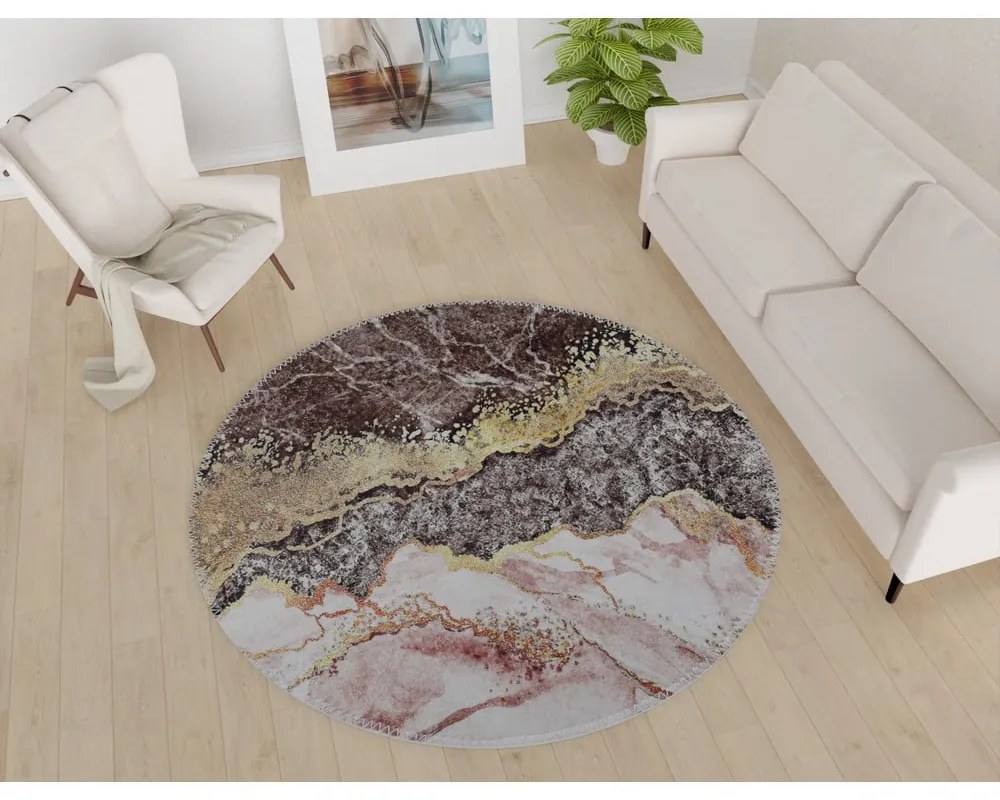 Umývateľný okrúhly koberec v hnedo-zlatej farbe ø 80 cm – Vitaus