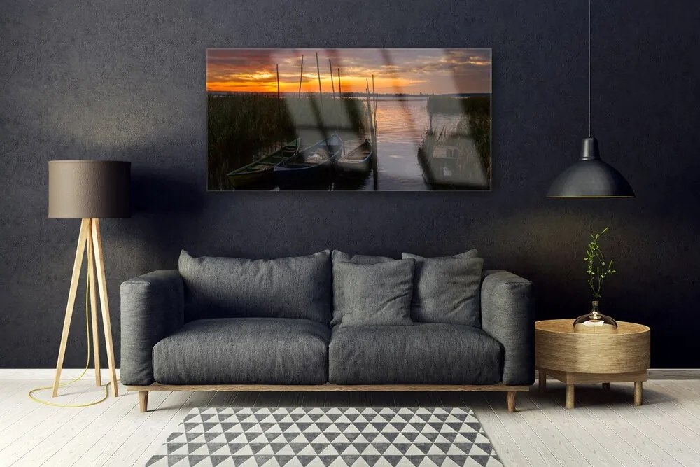 Obraz plexi Loďky more tráva krajina 120x60 cm