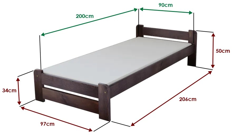 Posteľ Emily 90 x 200 cm, orech Rošt: Bez roštu, Matrac: Matrac COCO MAXI 20 cm