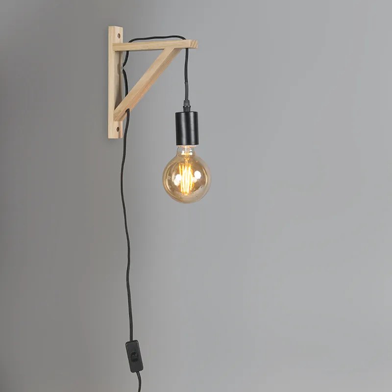 Drevená nástenná lampa s čiernou - Galgje